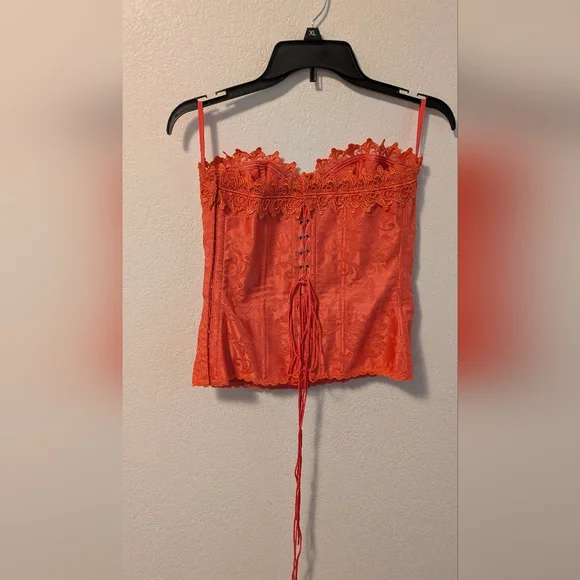 Frederick's Of Los Angeles Elegant Orange Lace Women's Top - Picture 2 of 4